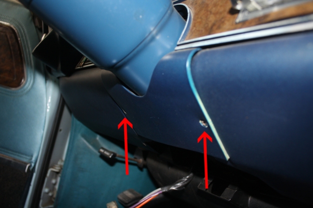 Location of screws on steering column trim panel, 1970 Cutlass Supreme.